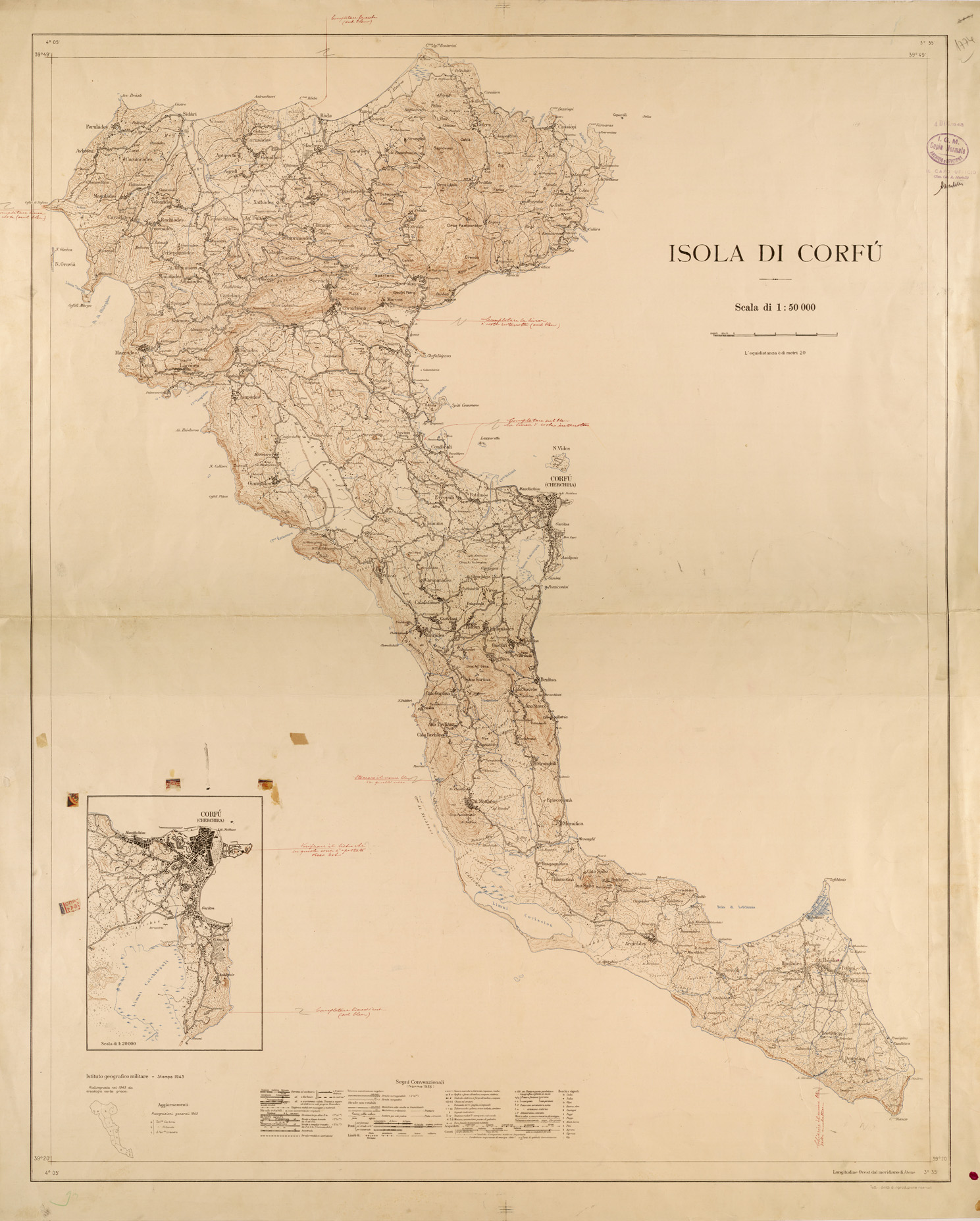 (N:26474) ISOLA DI CORFU' (SE000189) Carte e stampe antiche: riproduzione a colori su carta (formato A1)