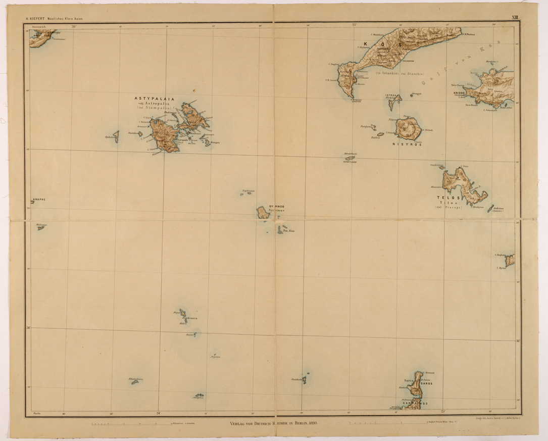 (N:26713) WESTLICHEN KLEINASIEN - ASIA MINORE OCCIDENTALE - FOGLIO XIII - KOS (SE000228) Carte e stampe antiche: riproduzione a colori su carta (formato A1)