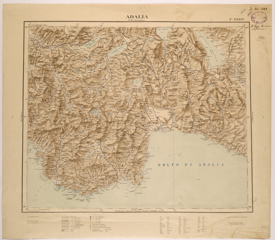 (N:26519) CARTA COROGRAFICA DELL' ASIA MINORE - FOGLIO XXXIV - ADALIA (SE000288) Carte e stampe antiche: riproduzione a colori su carta (formato A1)