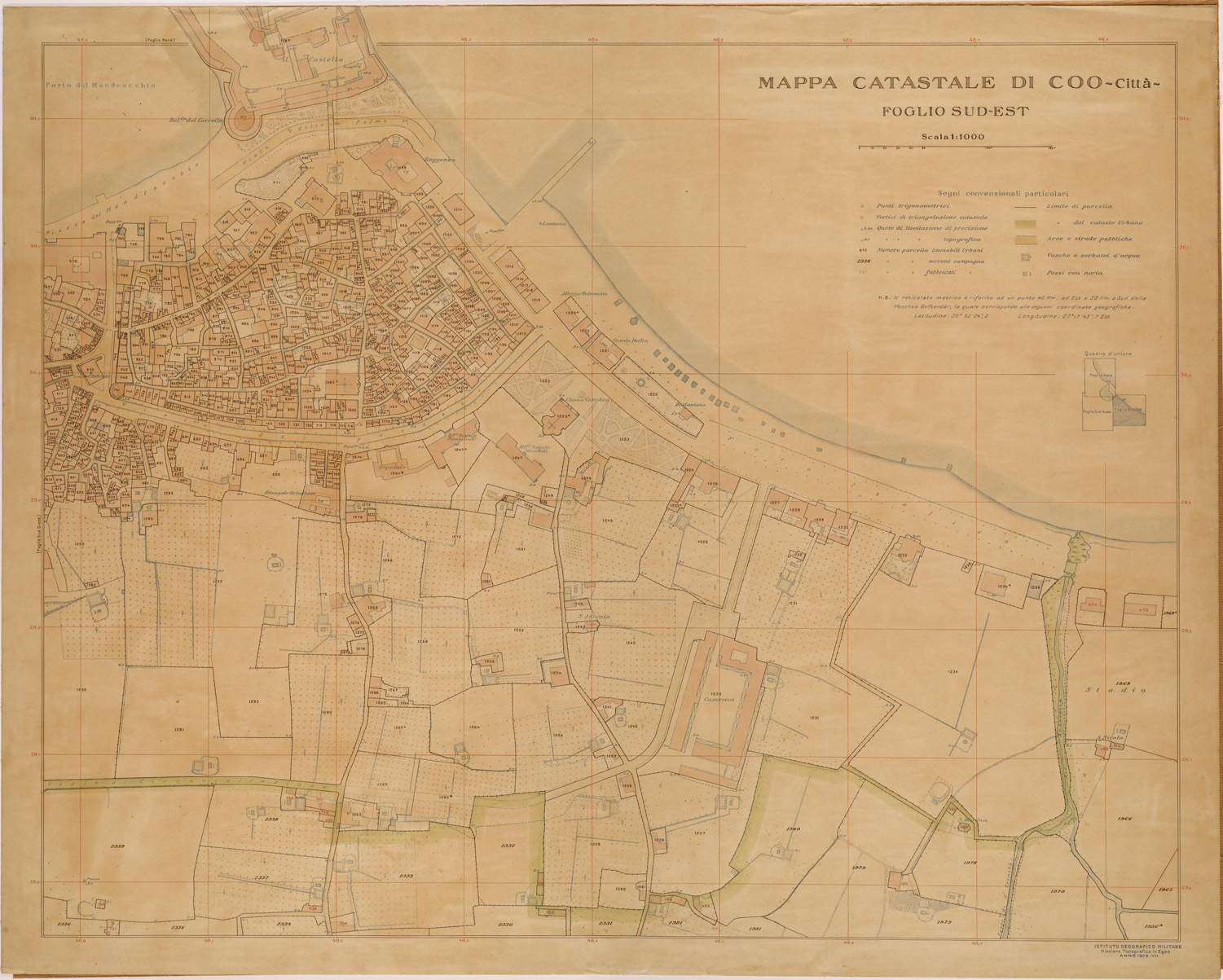 (N:26556) CATASTO DELLE ISOLE DELL' EGEO - ESEMPIO DI MAPPA PER GLI ABITATI (SE000303) Carte e stampe antiche: riproduzione a colori su carta (formato A1)
