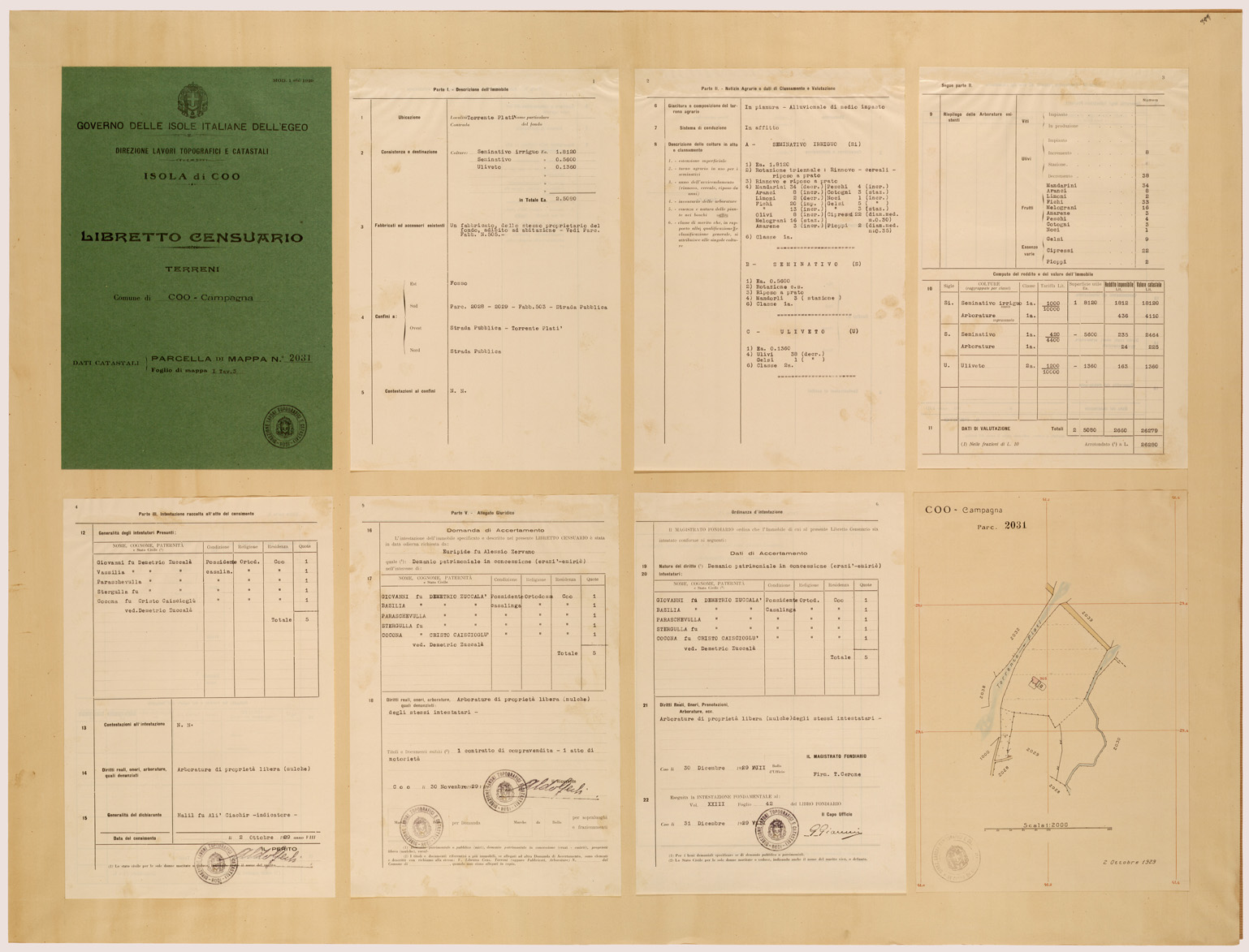 (N:26559) CATASTO DELLE ISOLE DELL' EGEO - ESEMPIO DI LIBRETTO CENSUARIO DEI TERRENI (SE000309) Carte e stampe antiche: riproduzione a colori su carta (formato A1)