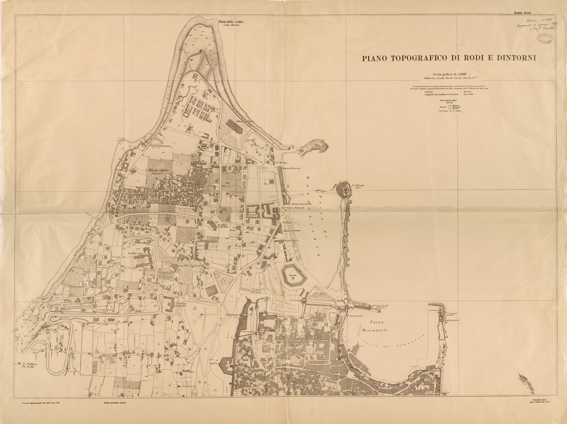 (N:26565) PIANO TOPOGRAFICO DI RODI E DINTORNI - FOGLIO NORD (SE000320) Carte e stampe antiche: riproduzione a colori su carta (formato A1)