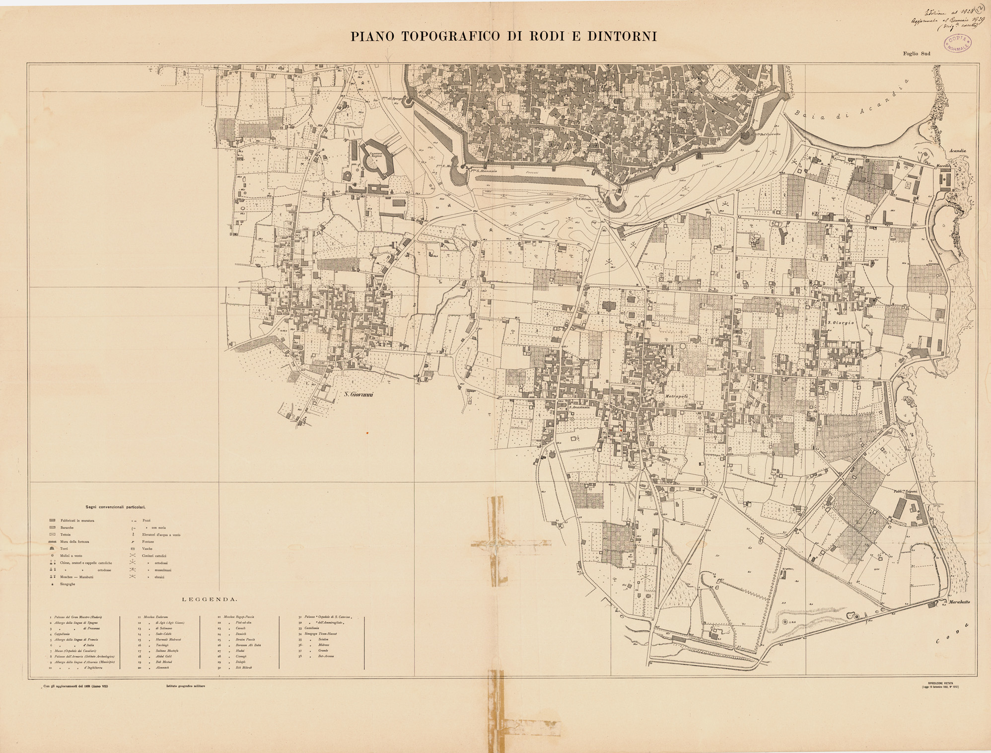 (N:26566) PIANO TOPOGRAFICO DI RODI E DINTORNI - FOGLIO SUD (SE000324) Carte e stampe antiche: riproduzione a colori su carta (formato A1)