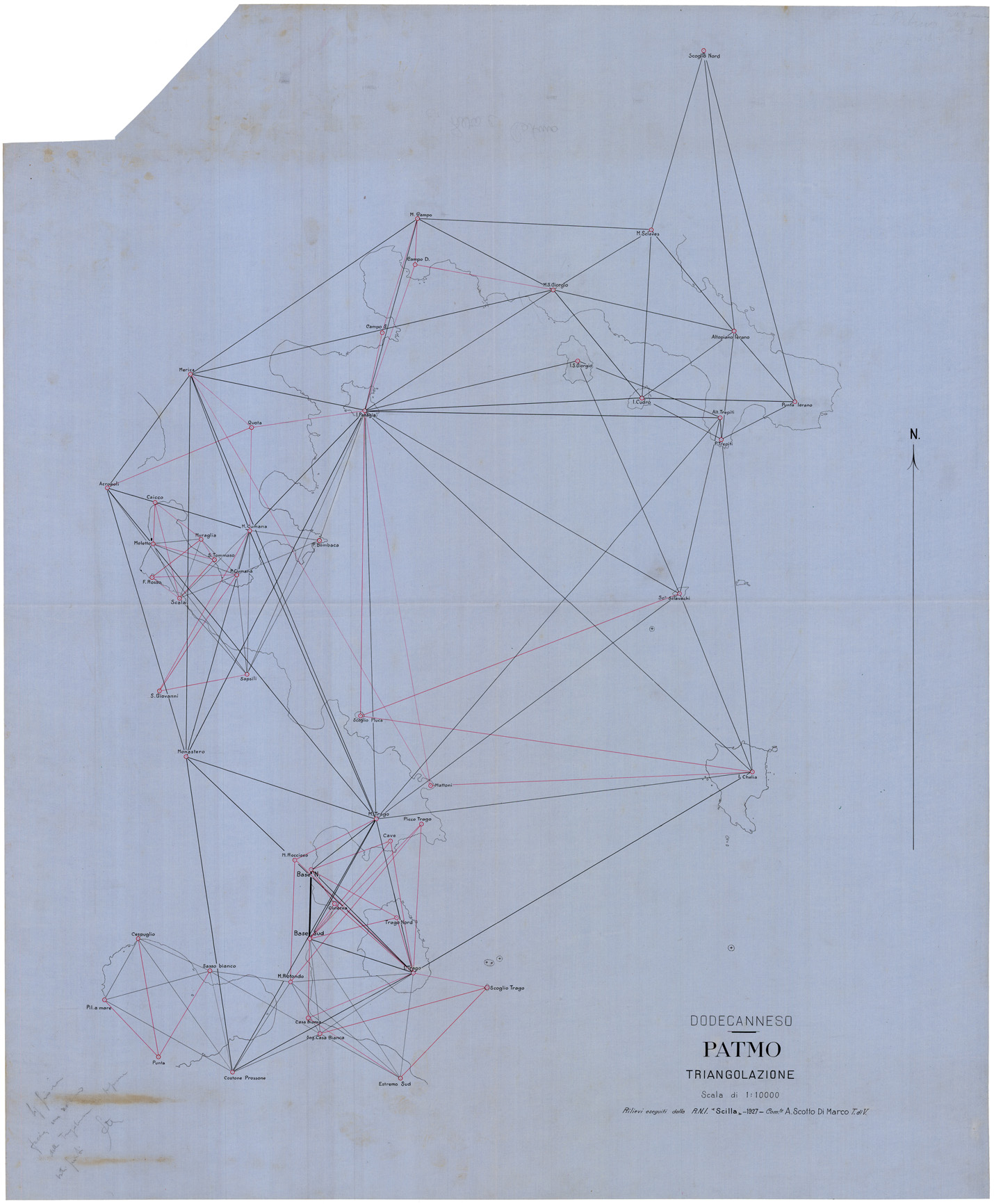 (N:26575) ISOLA DI PATMO - GRAFICO DELLA TRIANGOLAZIONE (SE000340) Carte e stampe antiche: riproduzione a colori su carta (formato A1)