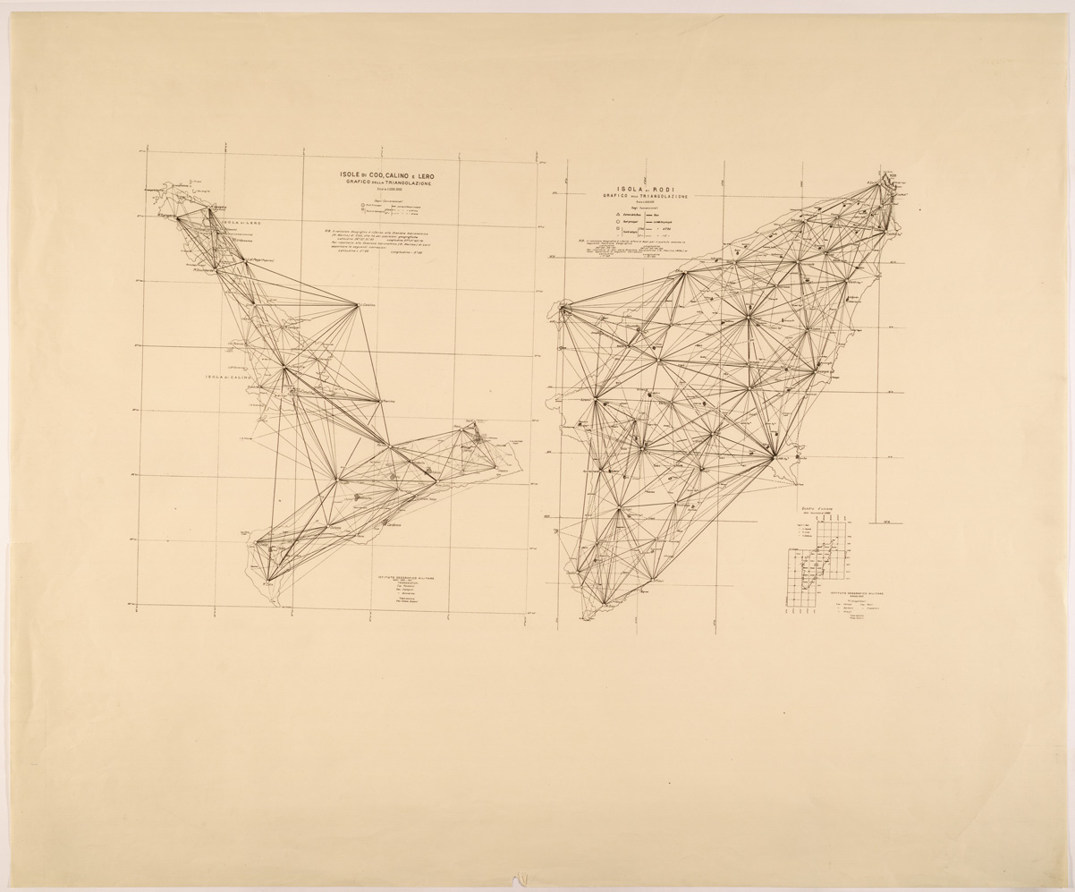 (N:26578) ISOLE DI COO CALINO LERO E RODI - GRAFICI DELLA TRIANGOLAZIONE (SE000344) Carte e stampe antiche: riproduzione a colori su carta (formato A1)