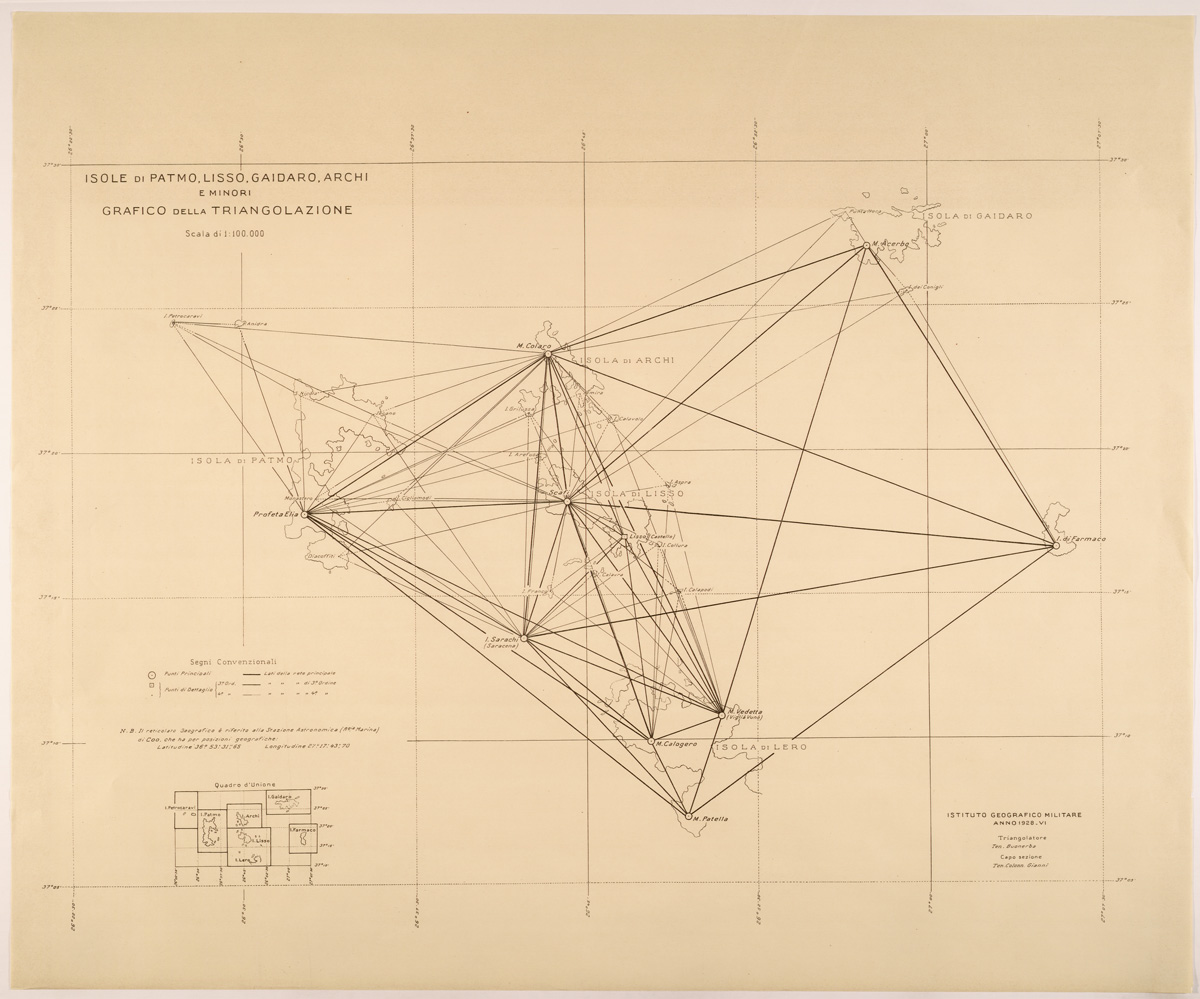 (N:26579) ISOLE DI PATMO LISSO GAIDARO ARCHI E MINORI - GRAFICO DELLA TRIANGOLAZIONE (SE000345) Carte e stampe antiche: riproduzione a colori su carta (formato A1)