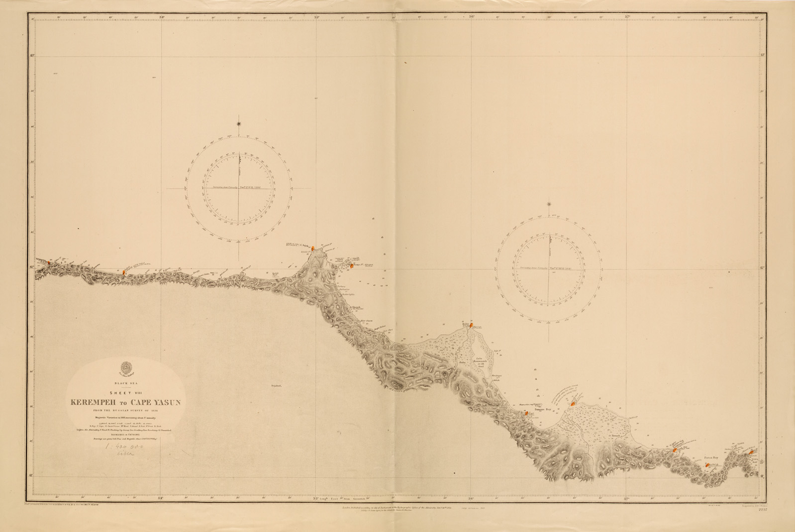 (N:26593) AMMIRAGLIATO INGLESE - BLACK SEA - SHEET VIII - KEREMPEH TO CAPE YASUN (SE000371) Carte e stampe antiche: riproduzione a colori su carta (formato A1)