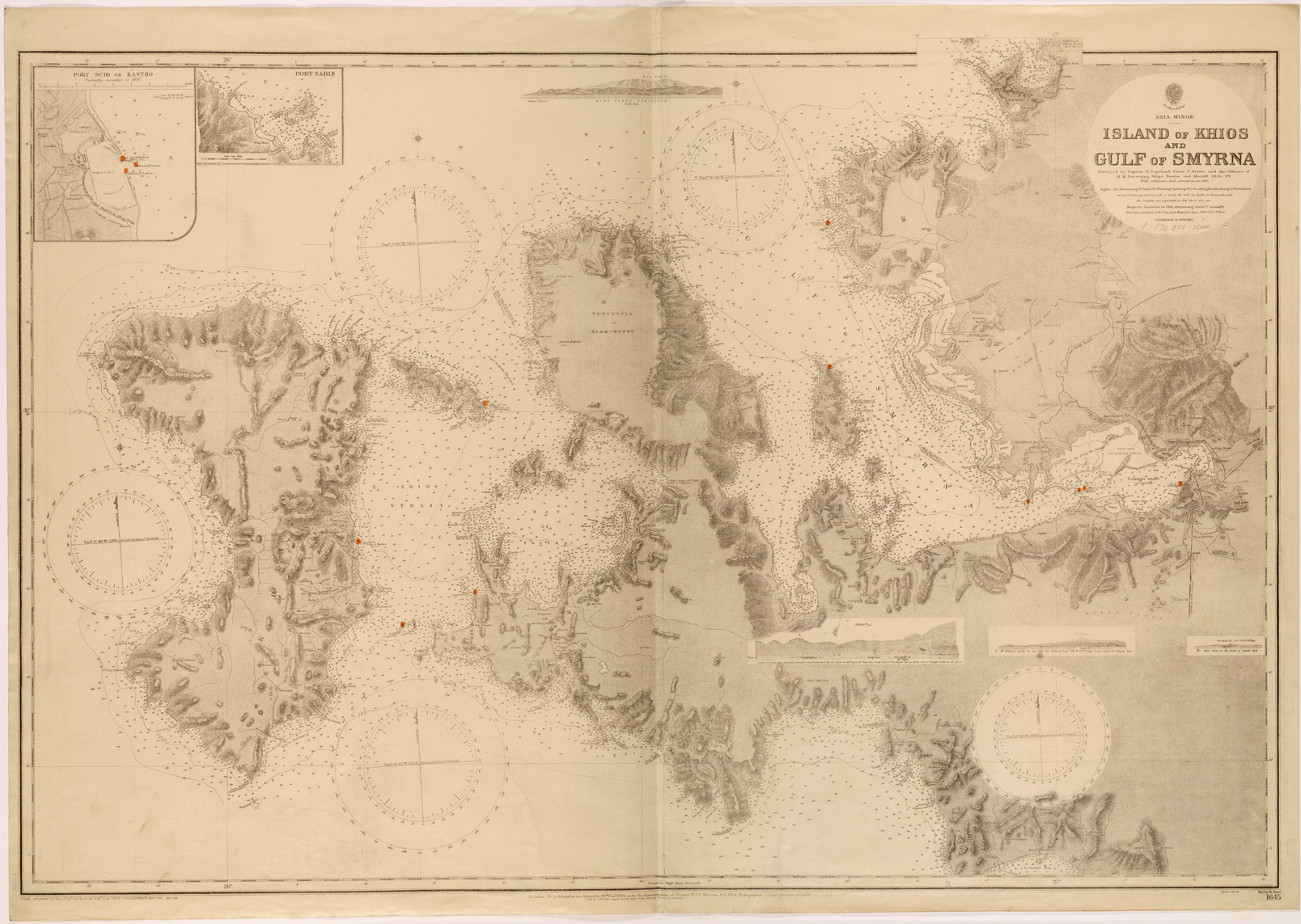(N:26637) AMMIRAGLIATO INGLESE - ISLAND OF KHIOS AND GULF OF SMYRNA. (SE000393) Carte e stampe antiche: riproduzione a colori su carta (formato A1)
