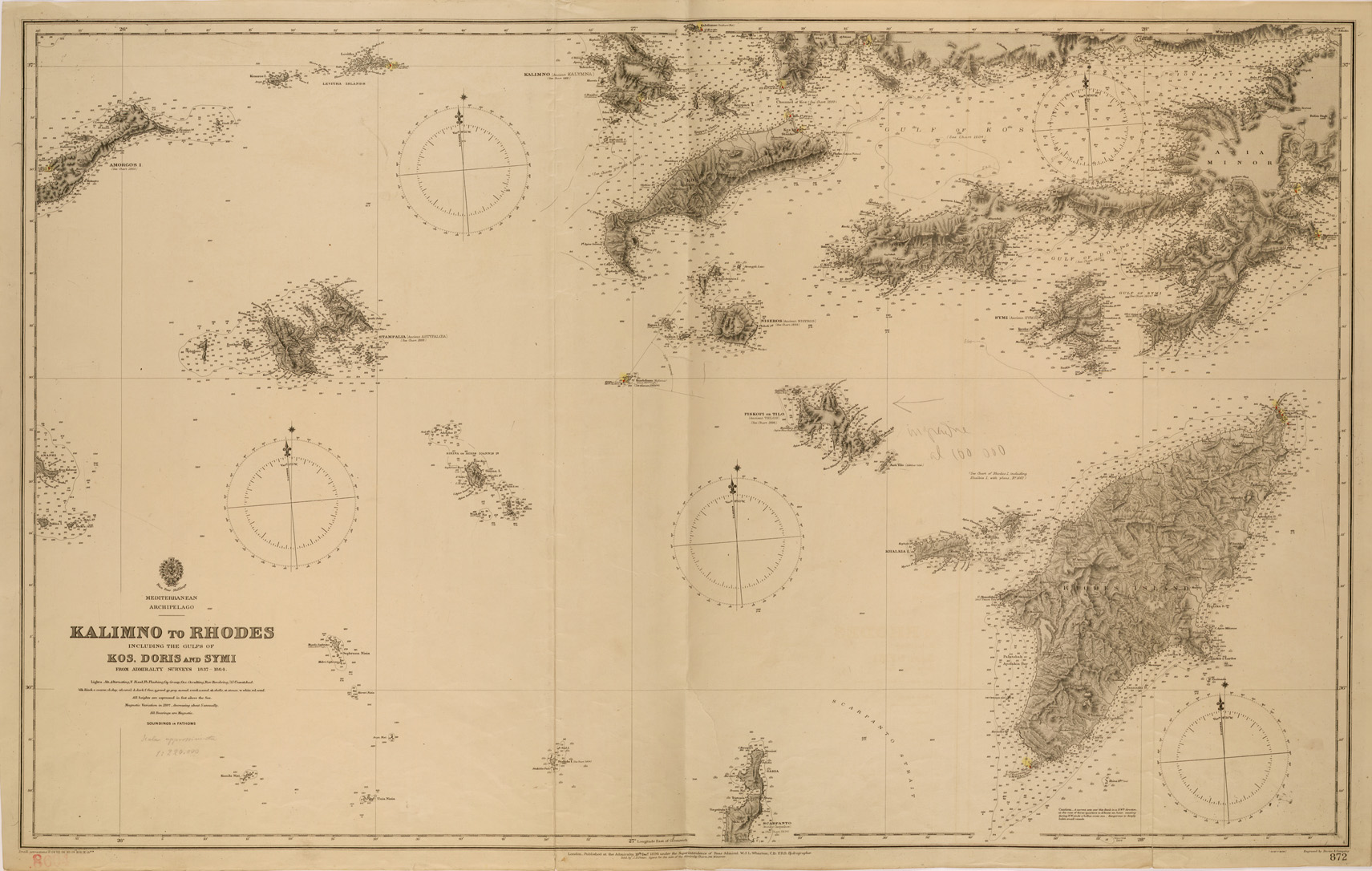 (N:26655) AMMIRAGLIATO INGLESE - KALIMNO TO RHODES (SE000399) Carte e stampe antiche: riproduzione a colori su carta (formato A1)