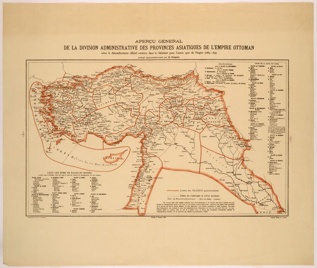 (N:26832) NOUVELLE CARTE GENERALE DES PROVINCES ASIATIQUES DE L'EMPIRE OTTOMAN - QUADRO D' UNIONE (SE000471) Carte e stampe antiche: riproduzione a colori su carta (formato A1)
