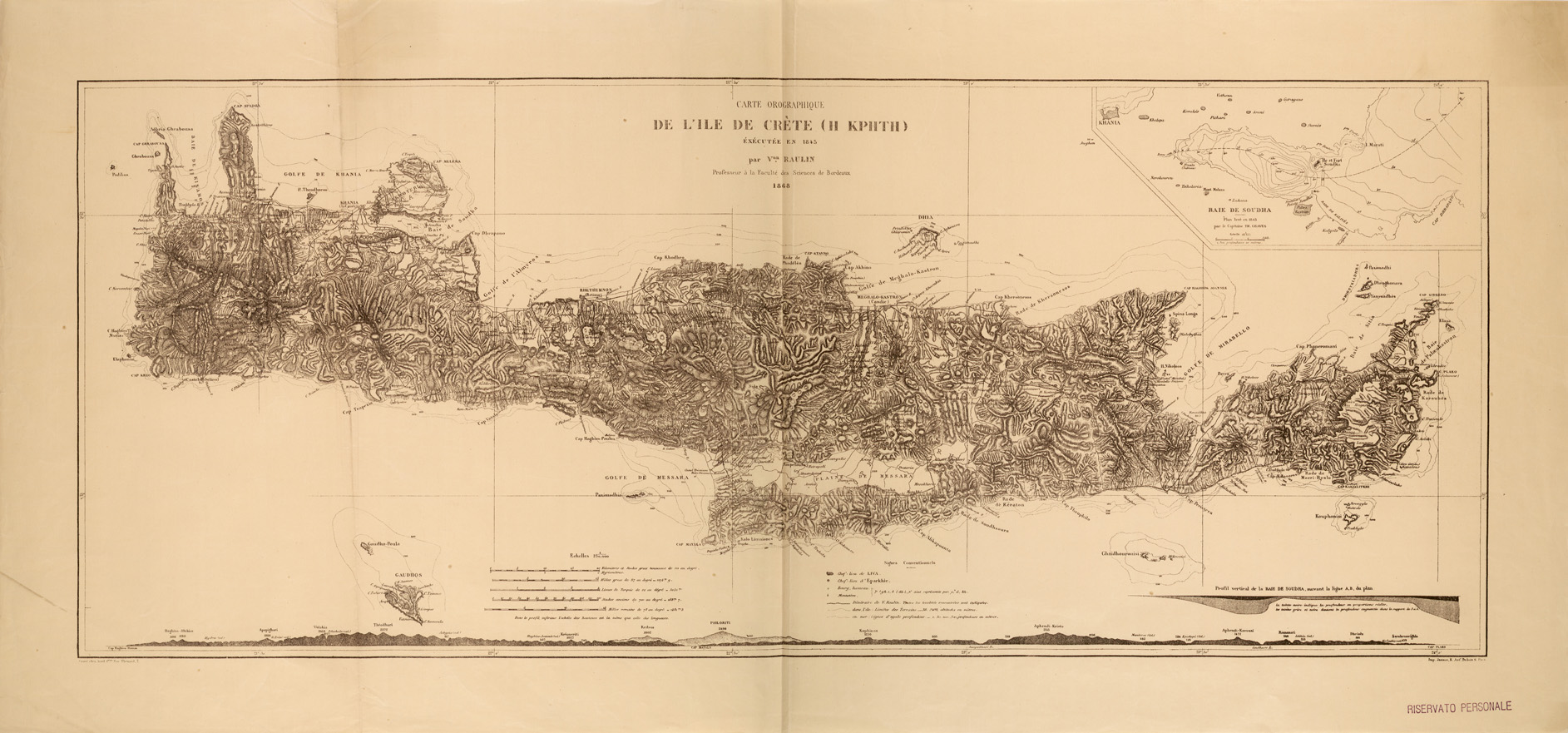 (N:26849) CARTE OROGRAPHIQUE DE L'ILE DE CRETE ( H KPHTH ) (SE000479) Carte e stampe antiche: riproduzione a colori su carta (formato A1)