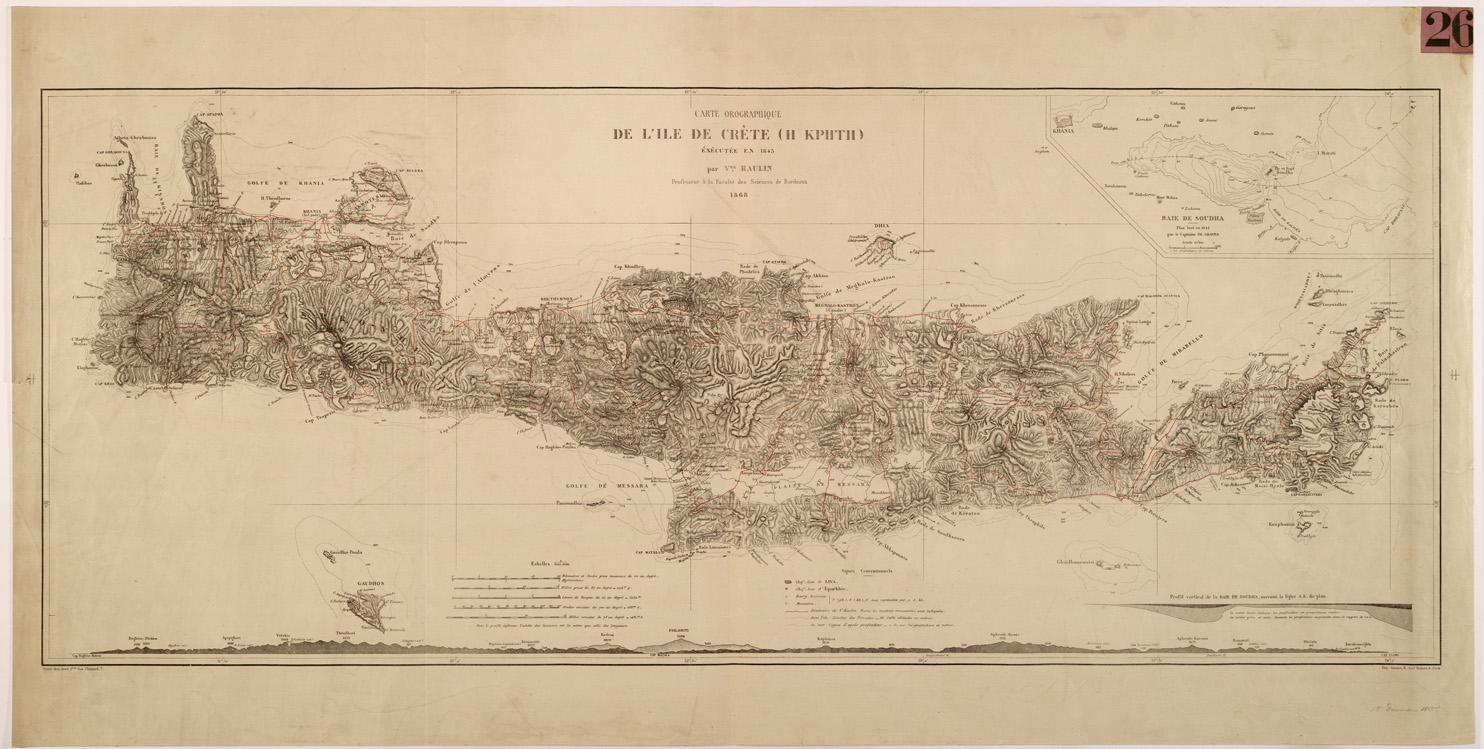 (N:26851) CARTE OROGRAPHIQUE DE L'ILE DE CRETE ( H KPHTH ) (SE000481) Carte e stampe antiche: riproduzione a colori su carta (formato A1)