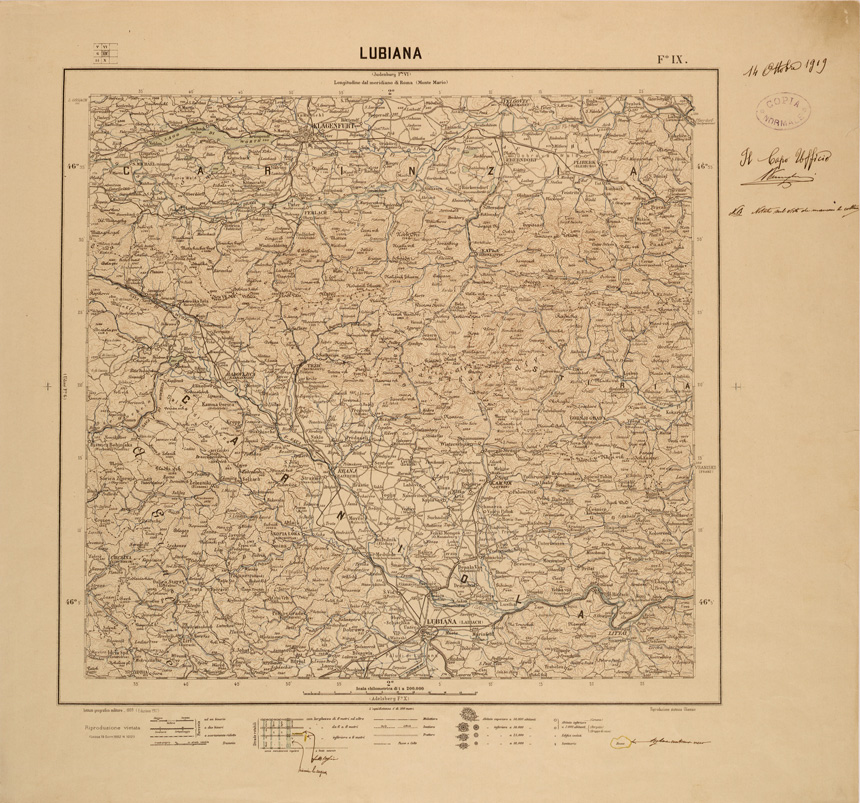 (N:26796) CARTA DEL REGNO D'ITALIA AL 200.000 - FOGLIO IX - LUBIANA (SE000548) Carte e stampe antiche: riproduzione a colori su carta (formato A1)