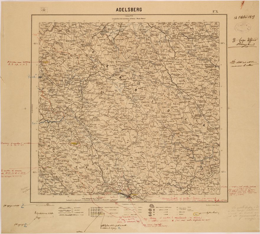 (N:26797) CARTA DEL REGNO D'ITALIA AL 200.000 - FOGLIO X - ADELSBERG (SE000549) Carte e stampe antiche: riproduzione a colori su carta (formato A1)