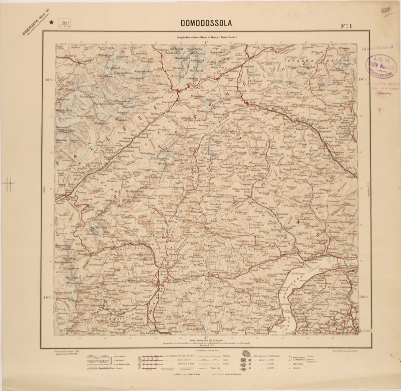 (N:26803) CARTA DEL REGNO D'ITALIA AL 200.000 - FOGLIO 01 - DOMODOSSOLA (SE000555) Carte e stampe antiche: riproduzione a colori su carta (formato A1)