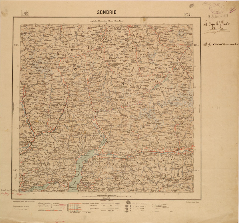 (N:26804) CARTA DEL REGNO D'ITALIA AL 200.000 - FOGLIO 02 - SONDRIO (SE000556) Carte e stampe antiche: riproduzione a colori su carta (formato A1)