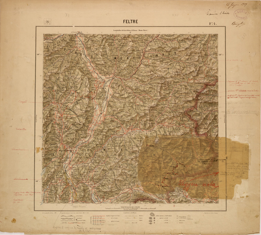 (N:26806) CARTA DEL REGNO D'ITALIA AL 200.000 - FOGLIO 04 - FELTRE (SE000558) Carte e stampe antiche: riproduzione a colori su carta (formato A1)