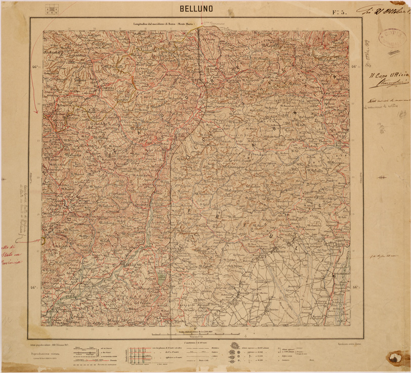 (N:26807) CARTA DEL REGNO D'ITALIA AL 200.000 - FOGLIO 05 - BELLUNO (SE000559) Carte e stampe antiche: riproduzione a colori su carta (formato A1)