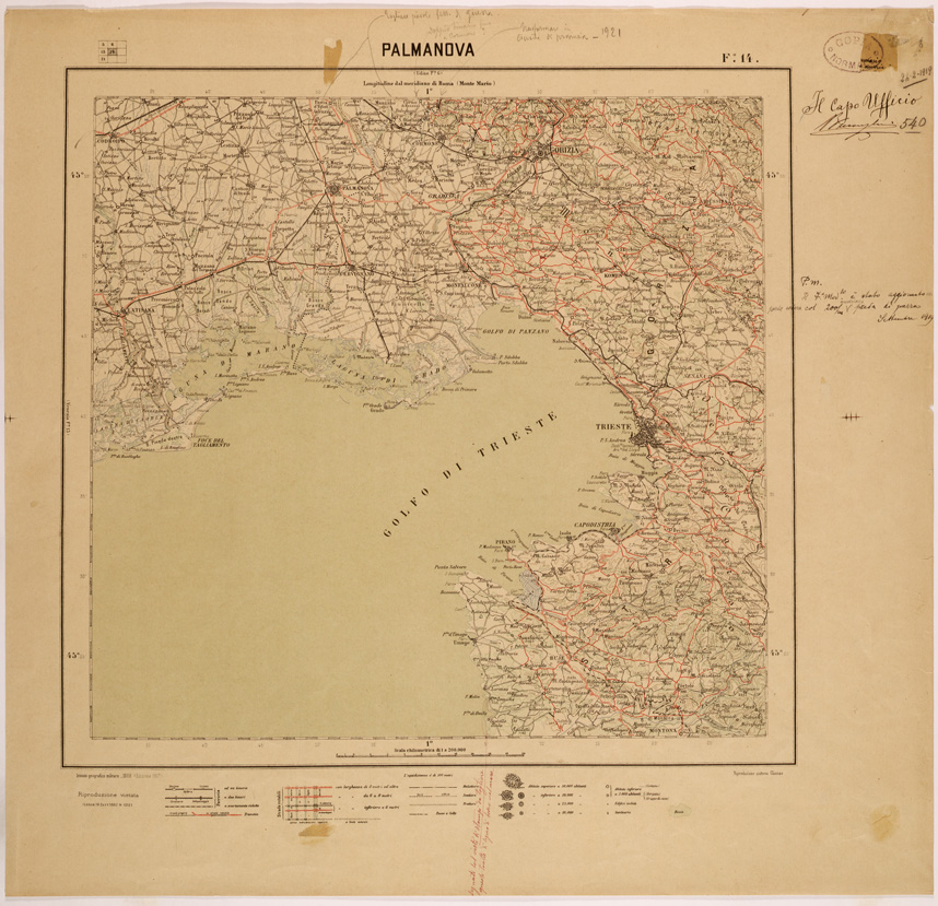 (N:26816) CARTA DEL REGNO D'ITALIA AL 200.000 - FOGLIO 14 - PALMANOVA (SE000568) Carte e stampe antiche: riproduzione a colori su carta (formato A1)