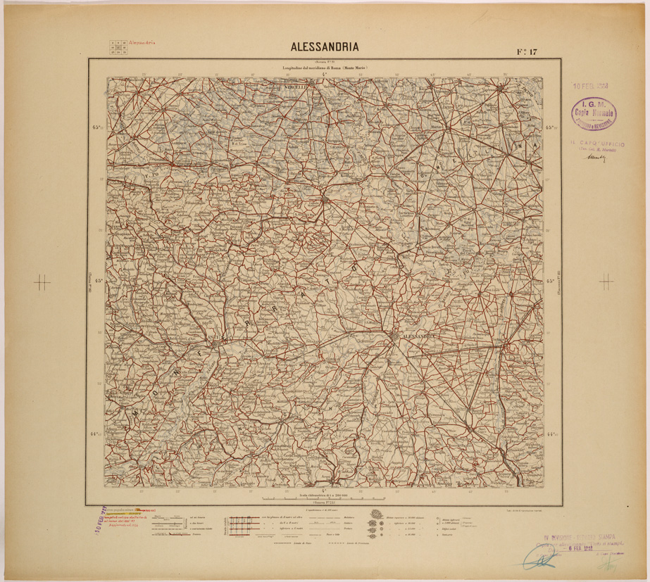 (N:26819) CARTA DEL REGNO D'ITALIA AL 200.000 - FOGLIO 17 - ALESSANDRIA (SE000571) Carte e stampe antiche: riproduzione a colori su carta (formato A1)