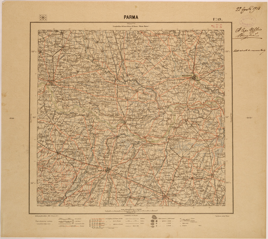 (N:26822) CARTA DEL REGNO D'ITALIA AL 200.000 - FOGLIO 19 - PARMA (SE000573) Carte e stampe antiche: riproduzione a colori su carta (formato A1)