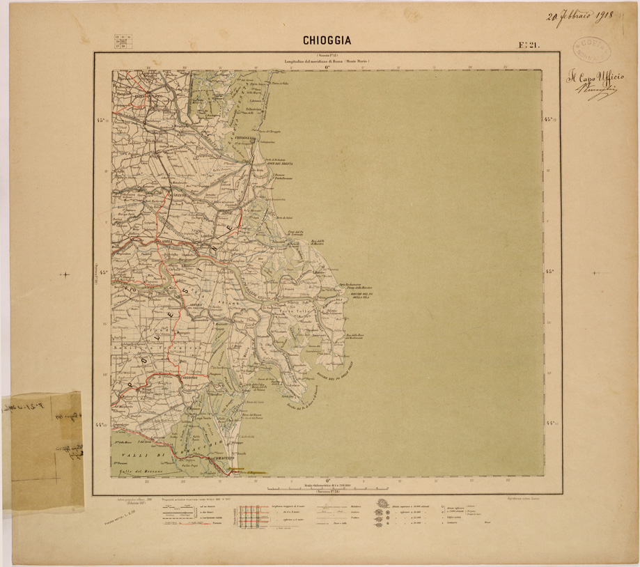 (N:26824) CARTA DEL REGNO D'ITALIA AL 200.000 - FOGLIO 21 - CHIOGGIA (SE000575) Carte e stampe antiche: riproduzione a colori su carta (formato A1)