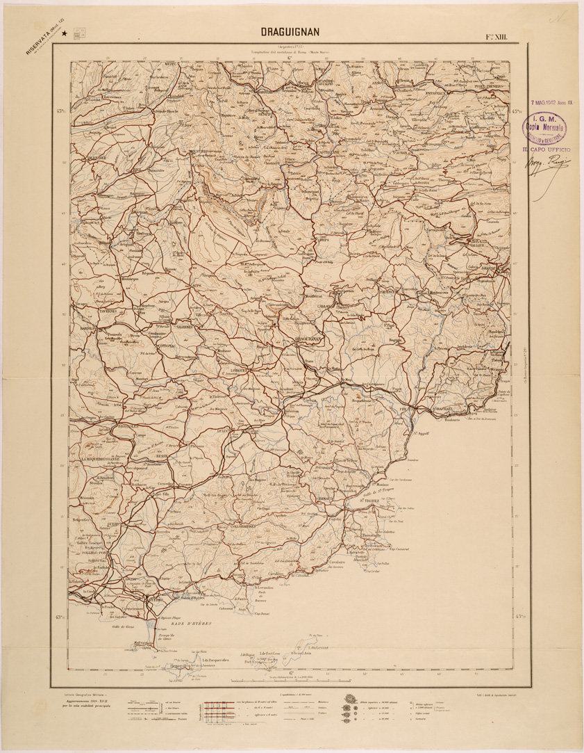 (N:26830) CARTA DEL REGNO D'ITALIA AL 200.000 - FOGLIO XIII - DRAGUIGNAN (SE000581) Carte e stampe antiche: riproduzione a colori su carta (formato A1)