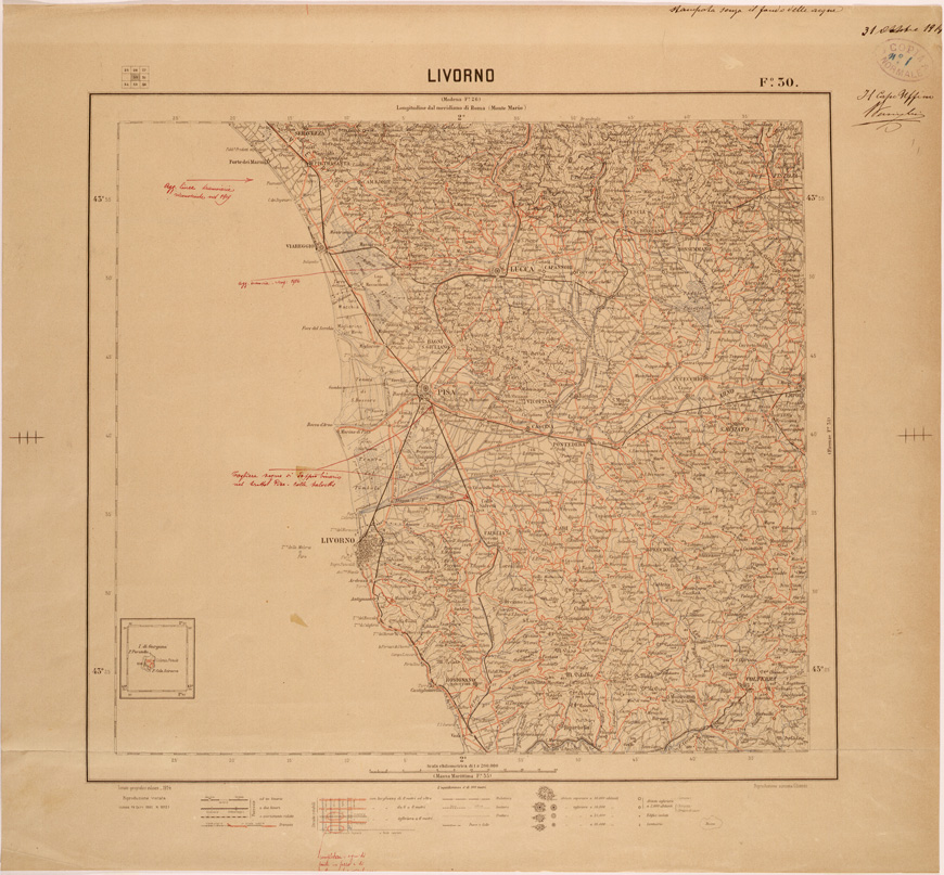(N:26836) CARTA DEL REGNO D'ITALIA AL 200.000 - FOGLIO 30 - LIVORNO (SE000583) Carte e stampe antiche: riproduzione a colori su carta (formato A1)
