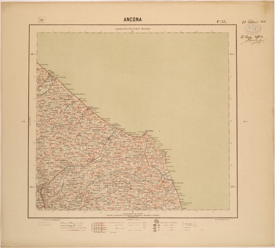 (N:26841) CARTA DEL REGNO D'ITALIA AL 200.000 - FOGLIO 33 - ANCONA (SE000586) Carte e stampe antiche: riproduzione a colori su carta (formato A1)