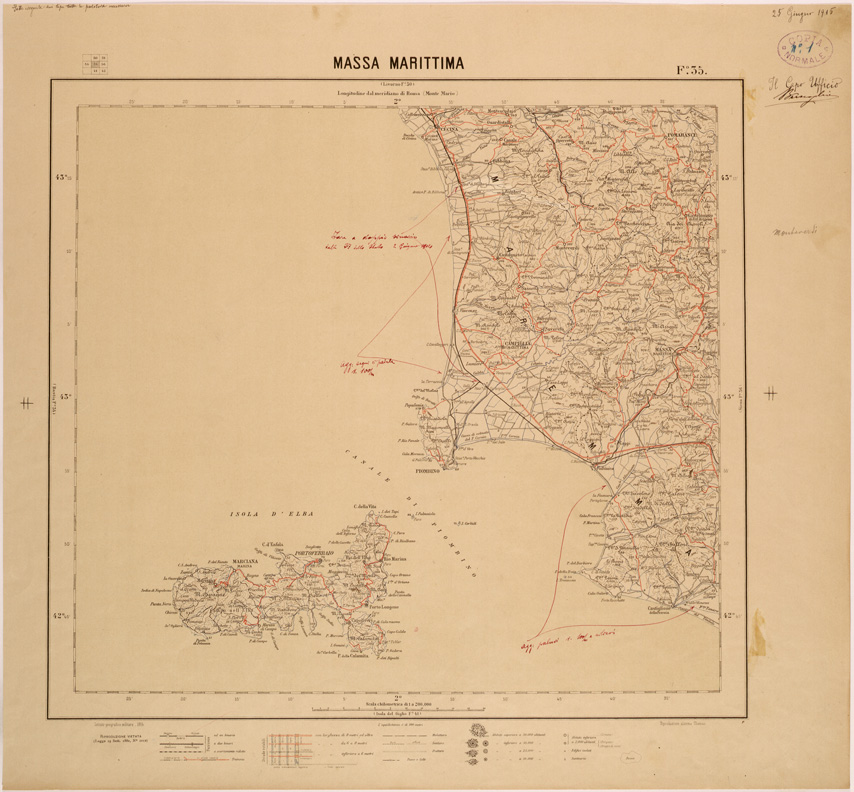 (N:26842) CARTA DEL REGNO D'ITALIA AL 200.000 - FOGLIO 35 - MASSA MARITTIMA (SE000587) Carte e stampe antiche: riproduzione a colori su carta (formato A1)