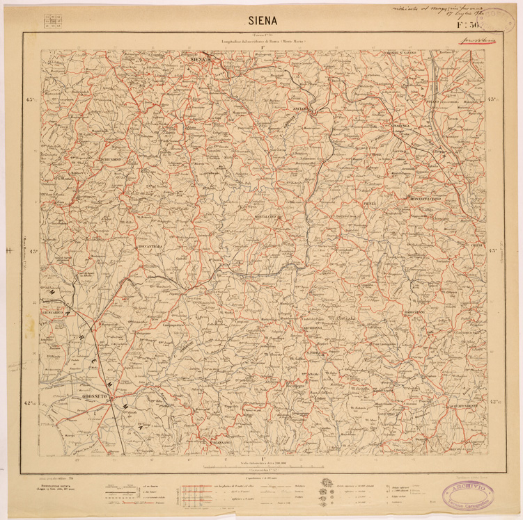 (N:26843) CARTA DEL REGNO D'ITALIA AL 200.000 - FOGLIO 36 - SIENA (SE000588) Carte e stampe antiche: riproduzione a colori su carta (formato A1)