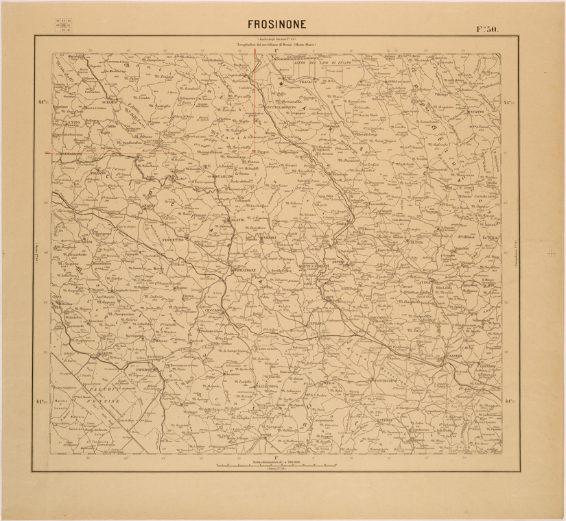 (N:26859) CARTA DEL REGNO D'ITALIA AL 200.000 - FOGLIO 50 - FROSINONE (SE000594) Carte e stampe antiche: riproduzione a colori su carta (formato A1)
