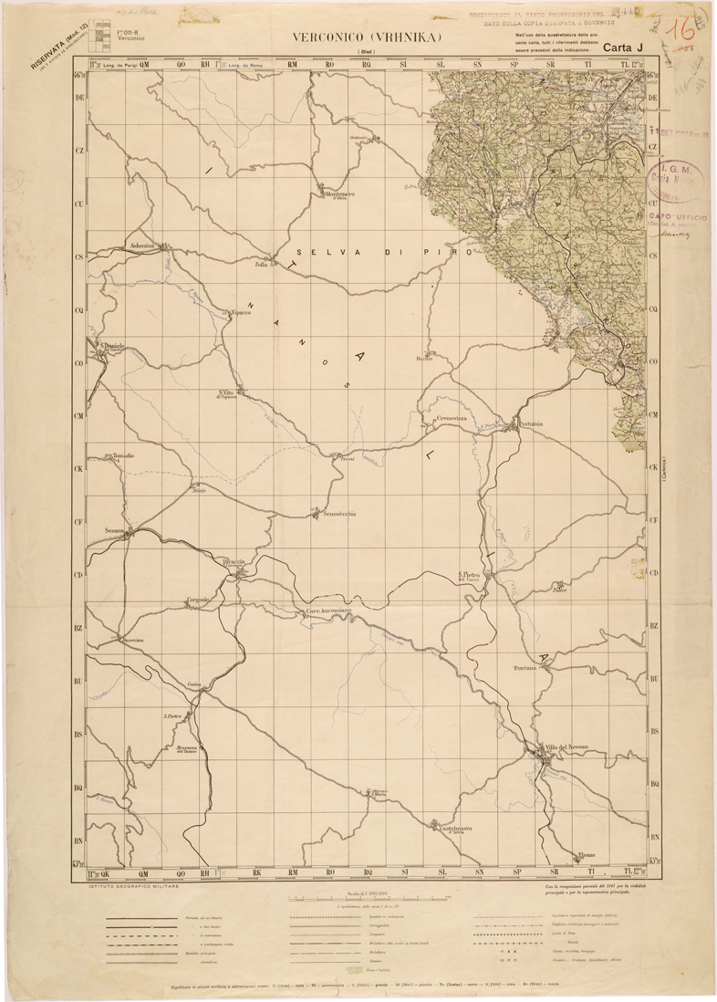(N:27071) JUGOSLAVIA - CARTA J - VERCONICO (VRHNIKA) (SE000621) Carte e stampe antiche: riproduzione a colori su carta (formato A1)