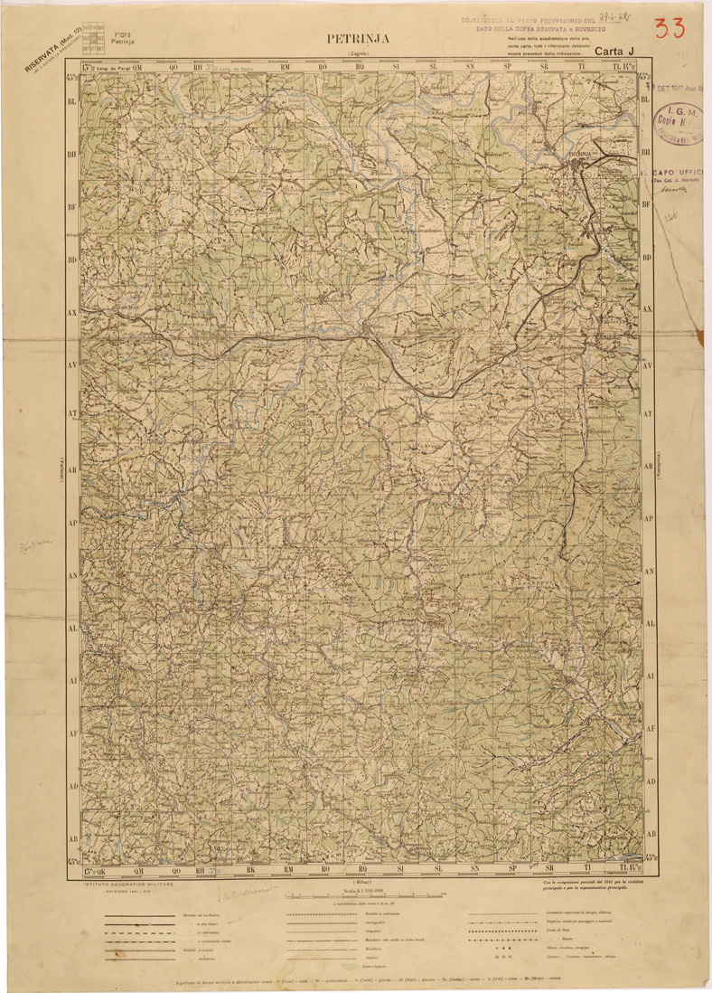 (N:27102) JUGOSLAVIA - CARTA J - PETRINJA (SE000638) Carte e stampe antiche: riproduzione a colori su carta (formato A1)