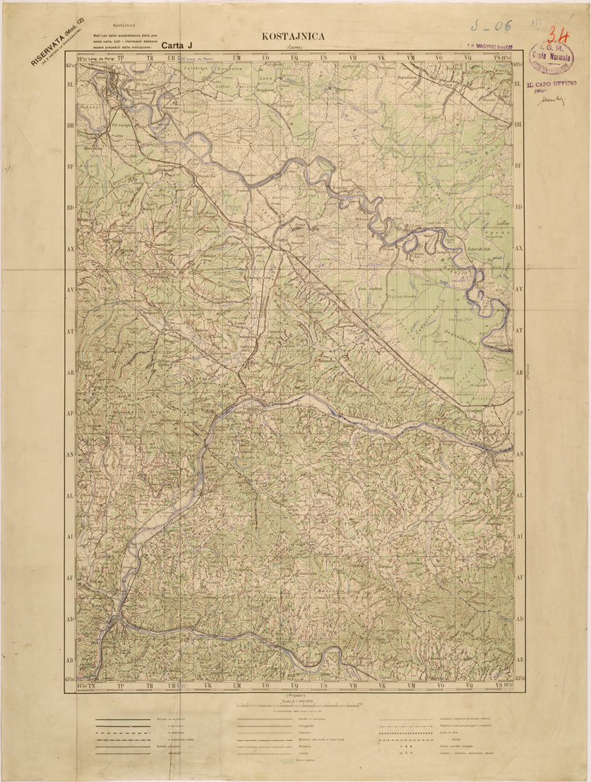 (N:27104) JUGOSLAVIA - CARTA J - KOSTAJNICA (SE000639) Carte e stampe antiche: riproduzione a colori su carta (formato A1)