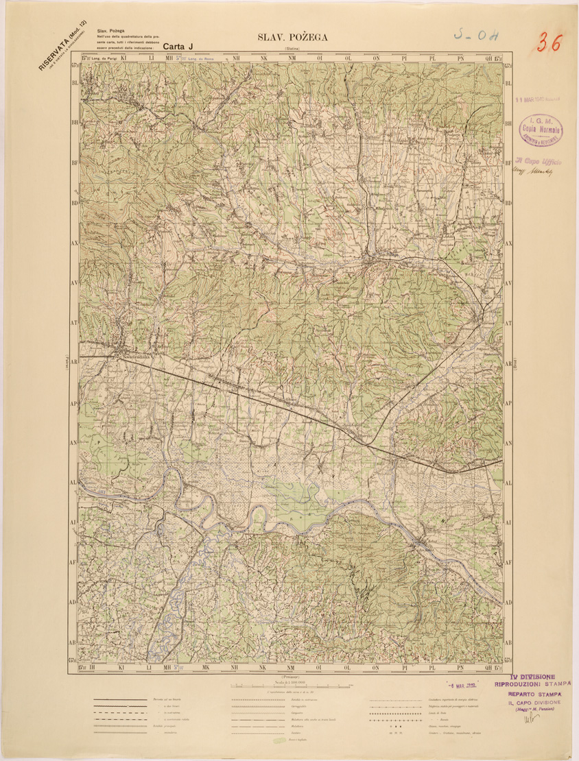 (N:27108) JUGOSLAVIA - CARTA J - SLAV. POZEGA (SE000641) Carte e stampe antiche: riproduzione a colori su carta (formato A1)