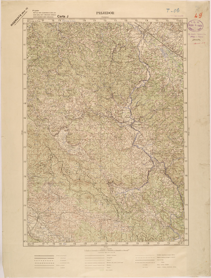 (N:27121) JUGOSLAVIA - CARTA J - PRIJEDOR (SE000654) Carte e stampe antiche: riproduzione a colori su carta (formato A1)