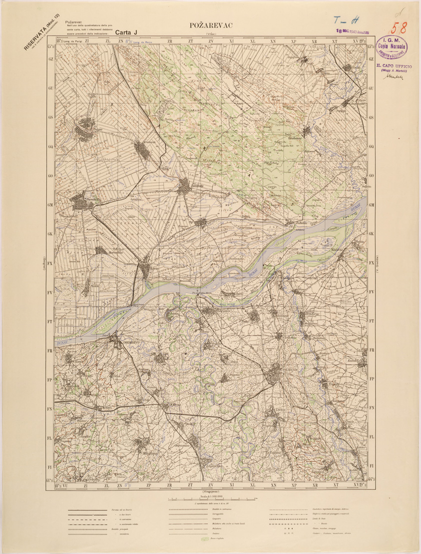 (N:27134) JUGOSLAVIA - CARTA J - POZAREVAC (SE000663) Carte e stampe antiche: riproduzione a colori su carta (formato A1)