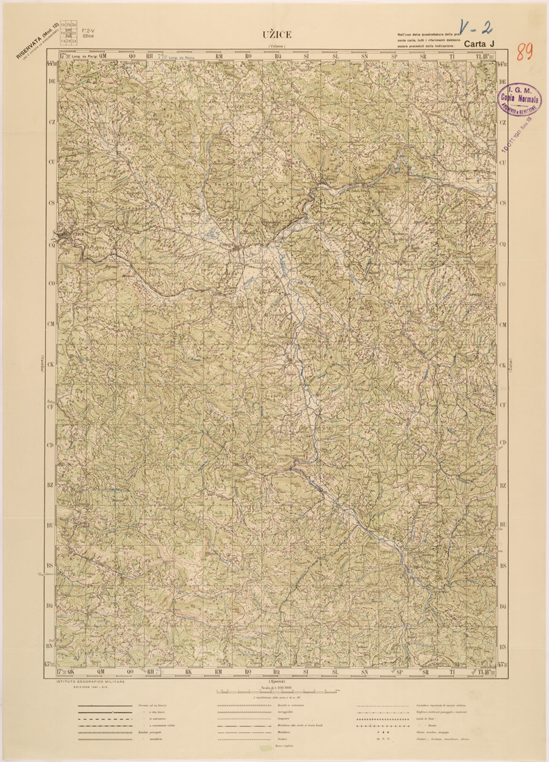 (N:27180) JUGOSLAVIA - CARTA J - UZICE (SE000694) Carte e stampe antiche: riproduzione a colori su carta (formato A1)