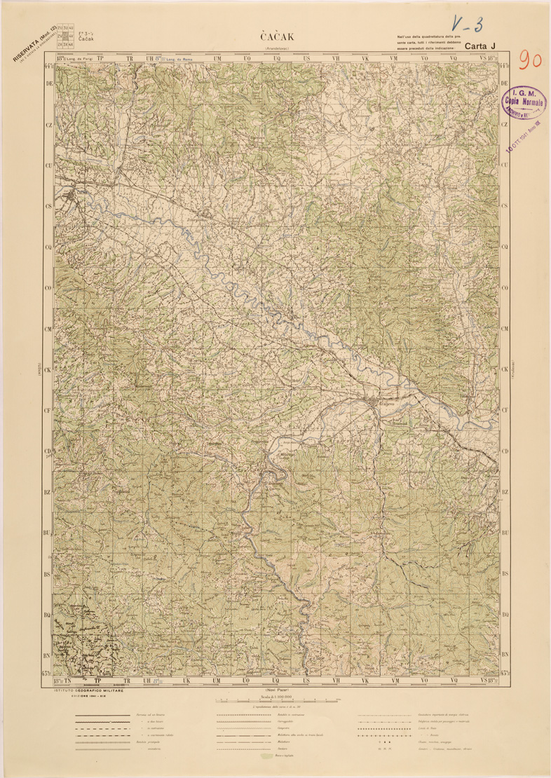 (N:27182) JUGOSLAVIA - CARTA J - CACAK (SE000695) Carte e stampe antiche: riproduzione a colori su carta (formato A1)