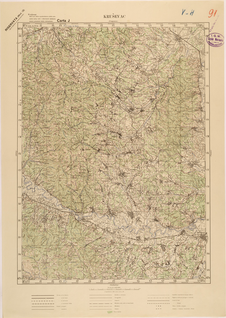 (N:27183) JUGOSLAVIA - CARTA J - KRUSEVAC (SE000696) Carte e stampe antiche: riproduzione a colori su carta (formato A1)