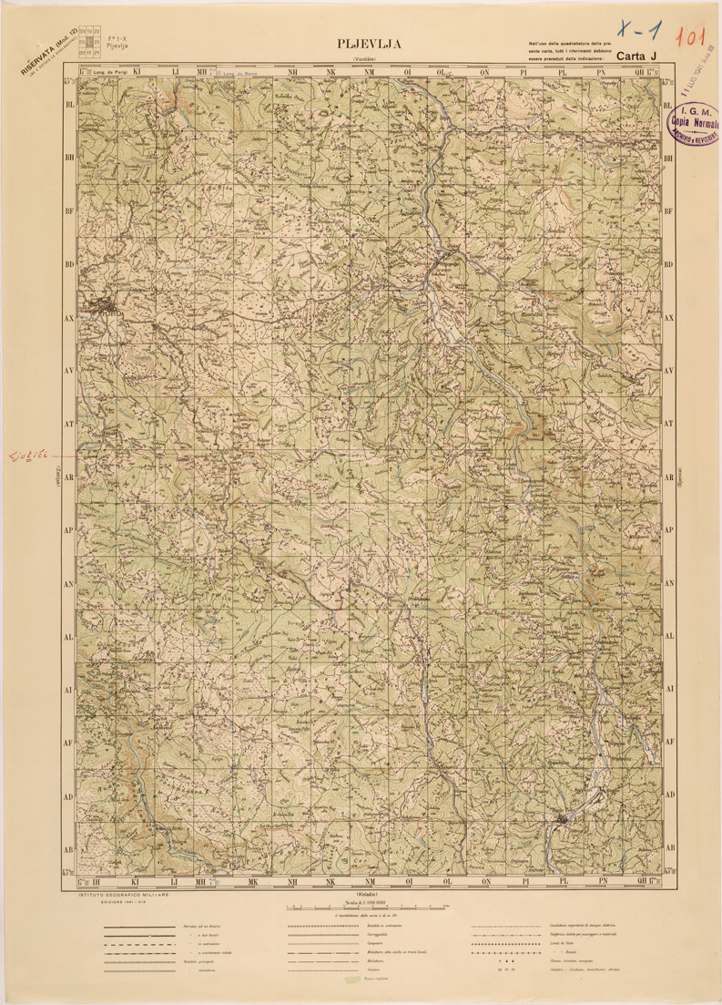 (N:27193) JUGOSLAVIA - CARTA J - PLJEVLJA (SE000706) Carte e stampe antiche: riproduzione a colori su carta (formato A1)