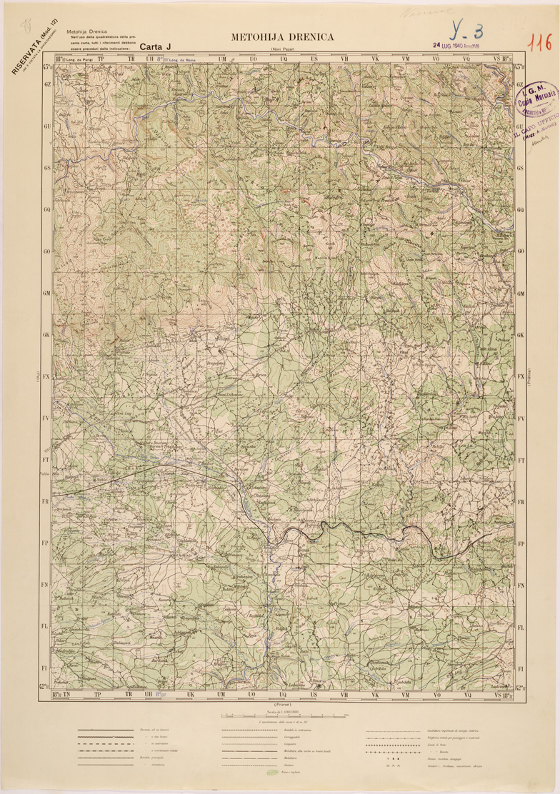 (N:27208) JUGOSLAVIA - CARTA J - METOHIJA DRENICA (SE000721) Carte e stampe antiche: riproduzione a colori su carta (formato A1)
