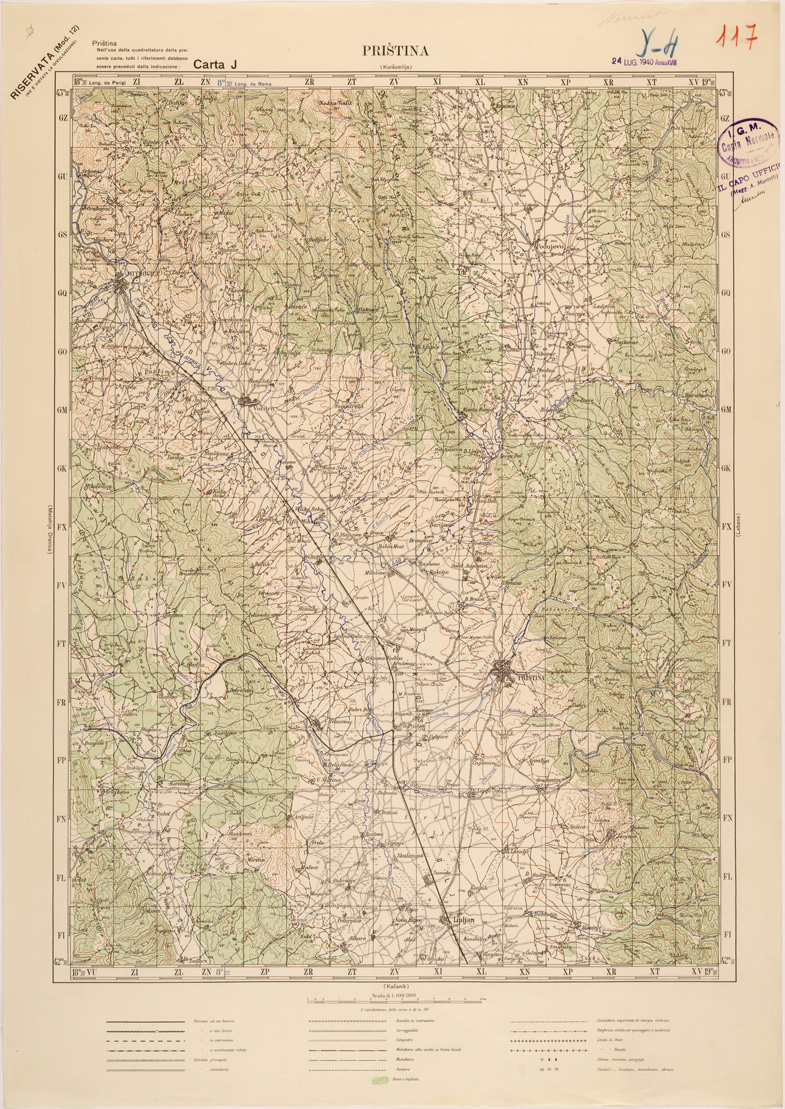 (N:27209) JUGOSLAVIA - CARTA J - PRISTINA (SE000722) Carte e stampe antiche: riproduzione a colori su carta (formato A1)