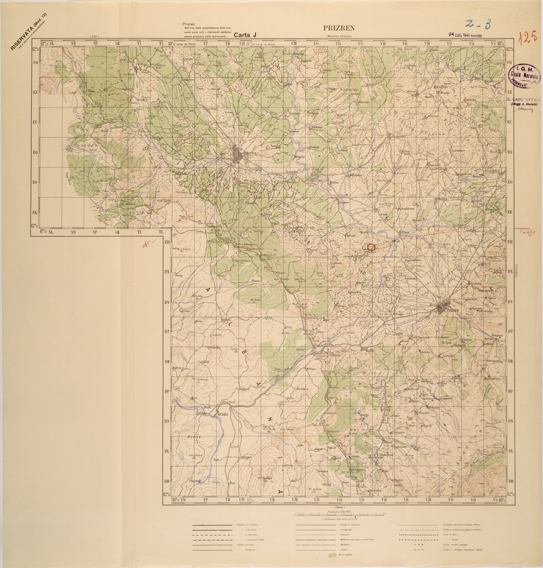 (N:27217) JUGOSLAVIA - CARTA J - PRIZREN (SE000730) Carte e stampe antiche: riproduzione a colori su carta (formato A1)