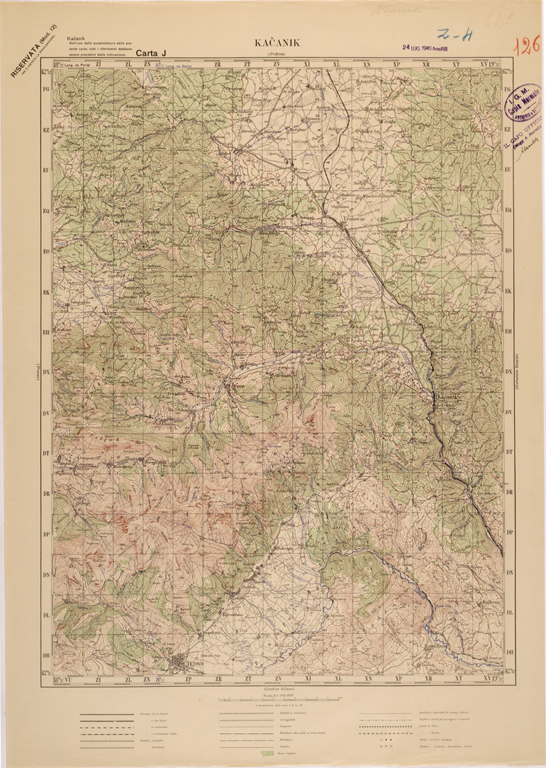 (N:27218) JUGOSLAVIA - CARTA J - KACANIK (SE000731) Carte e stampe antiche: riproduzione a colori su carta (formato A1)