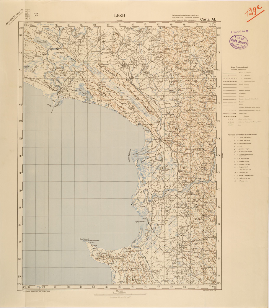(N:27222) JUGOSLAVIA - CARTA AL - LEZH (SE000735) Carte e stampe antiche: riproduzione a colori su carta (formato A1)