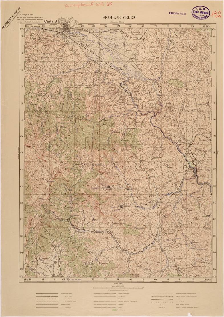 (N:27242) JUGOSLAVIA - CARTA J - SKOPLJE VELES (SE000739) Carte e stampe antiche: riproduzione a colori su carta (formato A1)