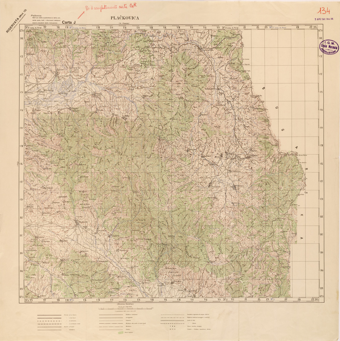 (N:27250) JUGOSLAVIA - CARTA J - PLACKOVICA (SE000741) Carte e stampe antiche: riproduzione a colori su carta (formato A1)