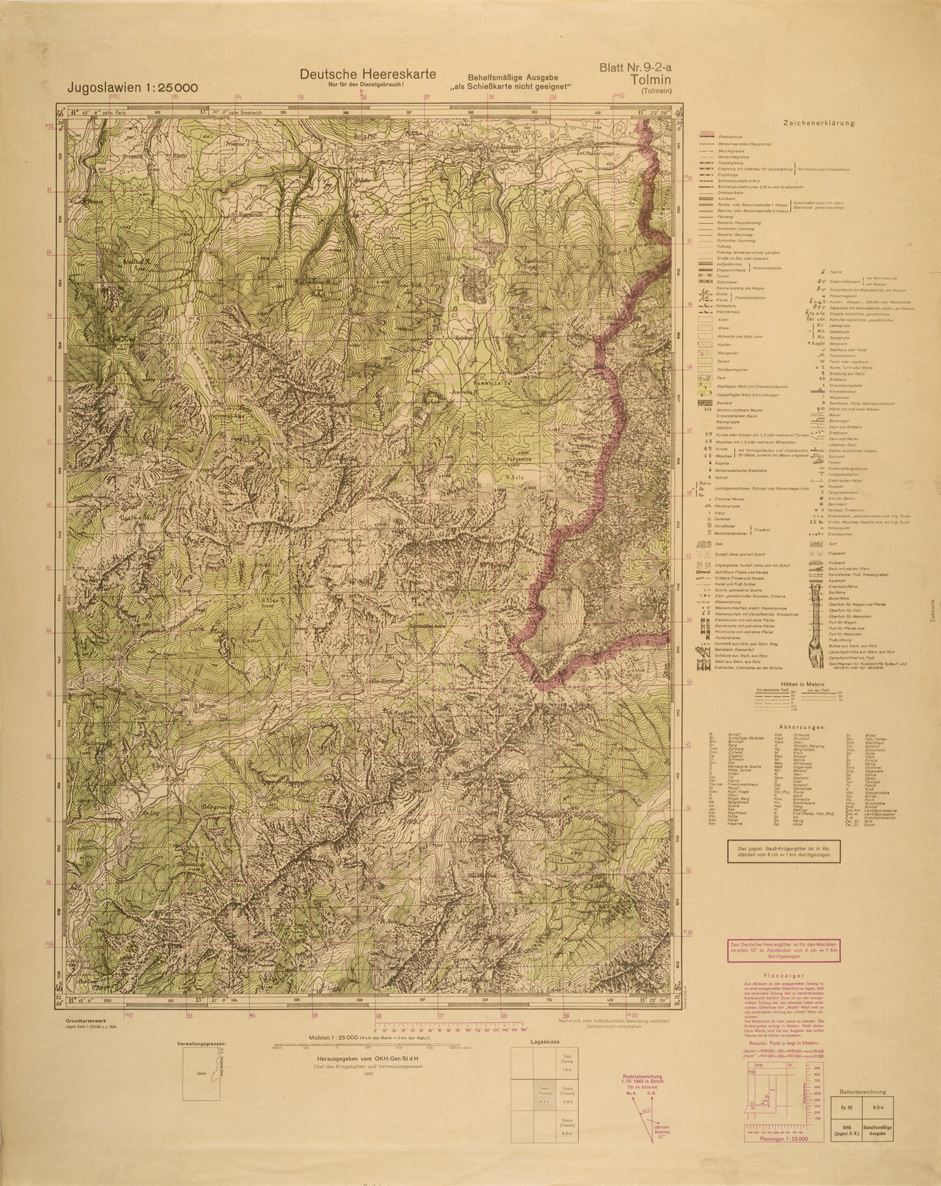 (N:26930) JUGOSLAVIA AL 25.000 - EDIZIONE TEDESCA - TOLMIN 9-2-A (SE000781) Carte e stampe antiche: riproduzione a colori su carta (formato A1)